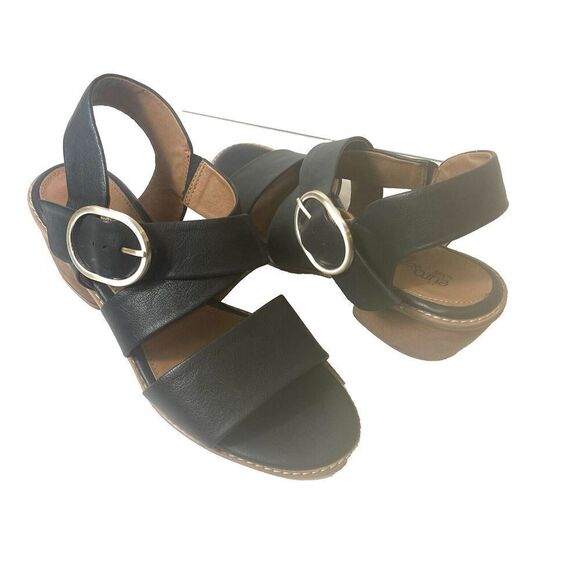 Sofft Womens 10 M Heel Sandals Faux Leather Black Comfort Casual Sling Back Open - Picture 1 of 11